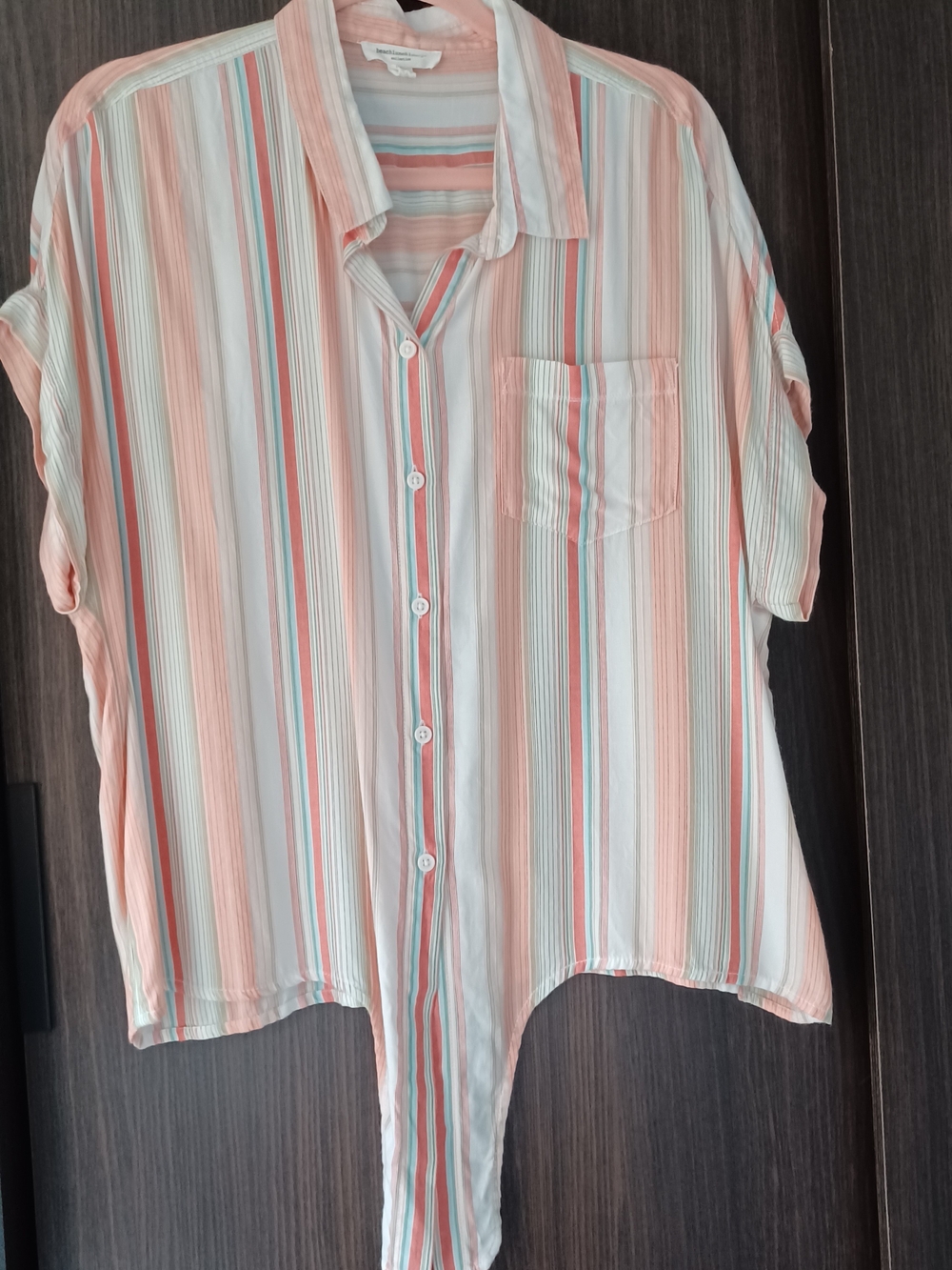 Nwot beachlunchlounge Striped Button-Up Shirt - Coral, Teal & White